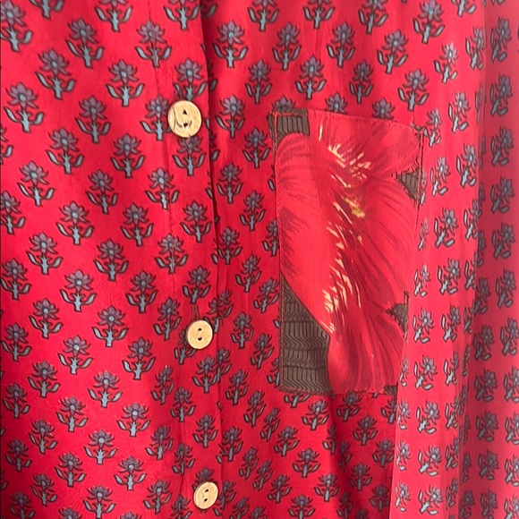 Red Patterned Button-Up Blouse - Picture 3 of 9